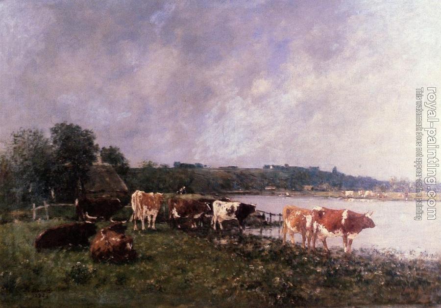 Eugene Boudin : Cows on the Banks of the Touques
